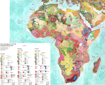 Die Karte im Maßstab 1:10 Millionen zeigt die Geologie Afrikas